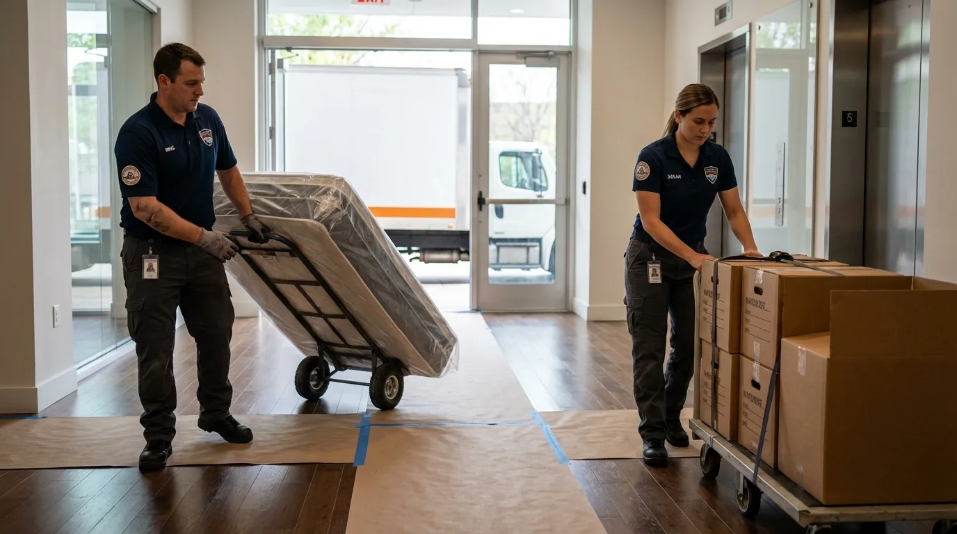 Professional apartment movers loading elevator in Mayo, FL
